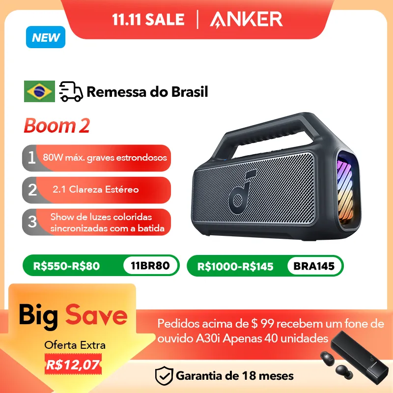 [R$ 699 Com Moedas/Brasil] Soundcore By Anker Boom 2 Alto-Falante Externo 80w, Bluetooth 5.3, Bassup 2.0 Alto-Falante 24h De Reproduo